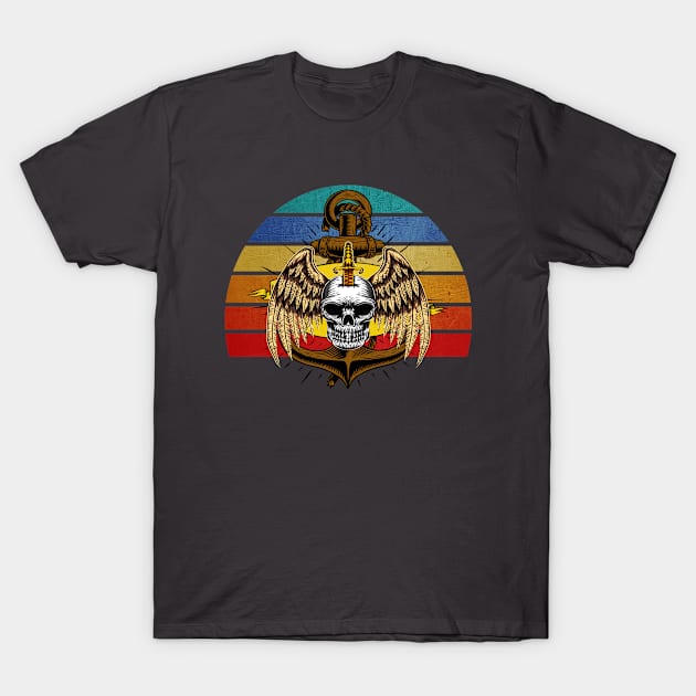 Skull Pirate Vintage Retro T-Shirt by JeffDesign